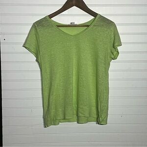 J. Jill Love Linen Lime Green V-Neck Short Sleeve Top Petite Size Small